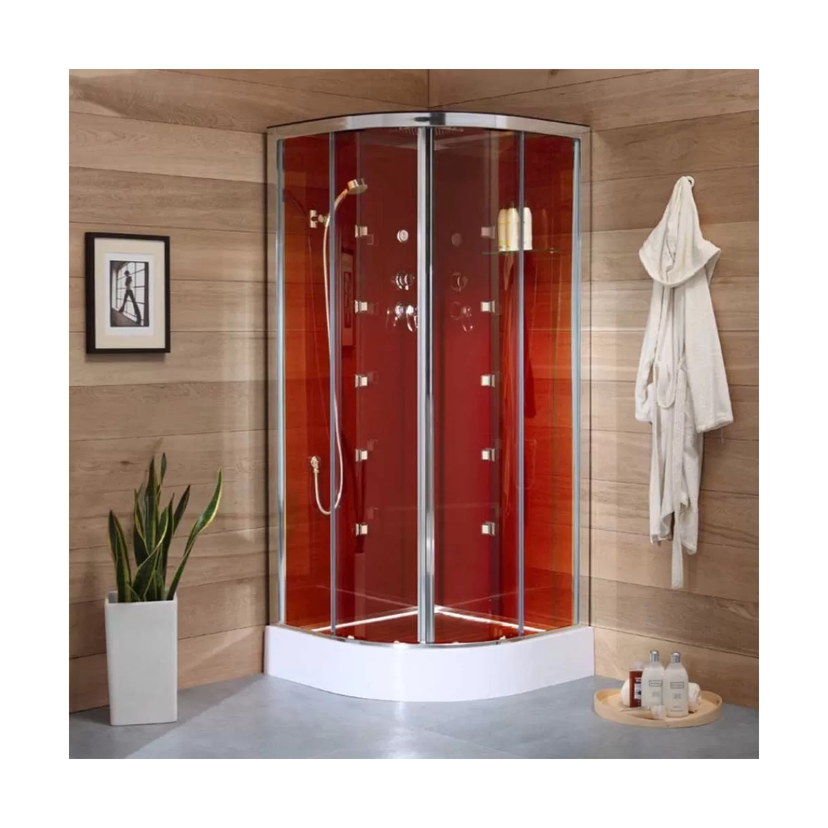 Cabine de douche multifonctionnelle balnéo semi-circulaire 90x90 Smeralda