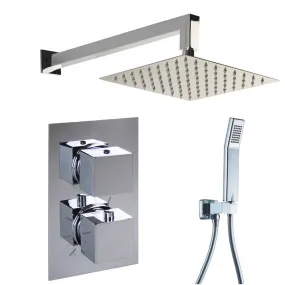 Set Doccia ad Incasso con Soffione quadrato, Braccio, Miscelatore Termostatico e Doccetta con flessibile