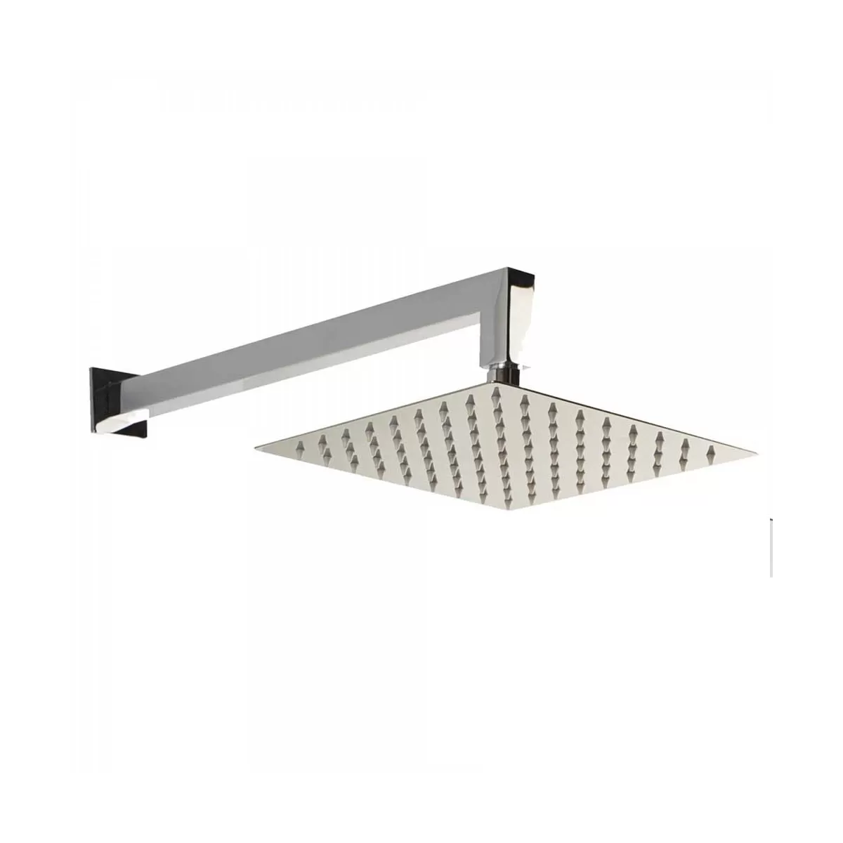 Eingebautes Duschset mit quadratischem Duschkopf, Arm, Thermostatmischer und Handbrause mit flexiblem Schlauch