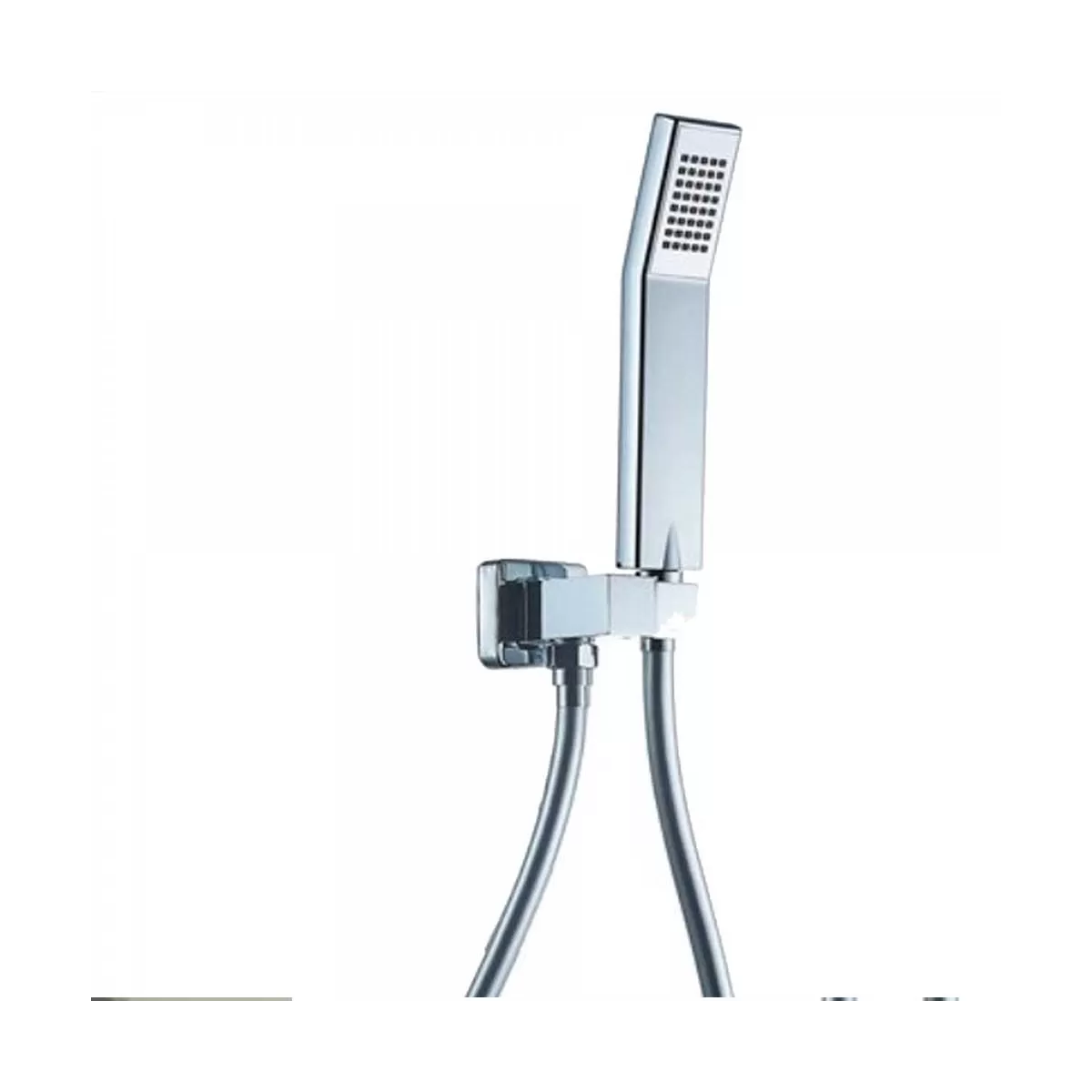 Eingebautes Duschset mit quadratischem Duschkopf, Arm, Thermostatmischer und Handbrause mit flexiblem Schlauch