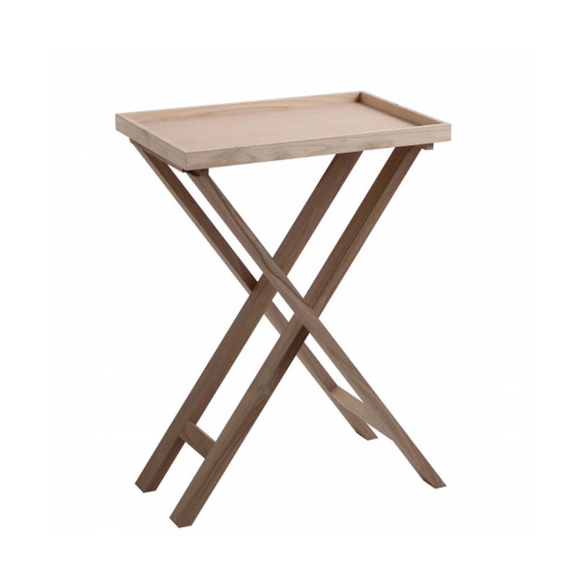  Tavolino in legno con gambe incrociate e bordo contenitore