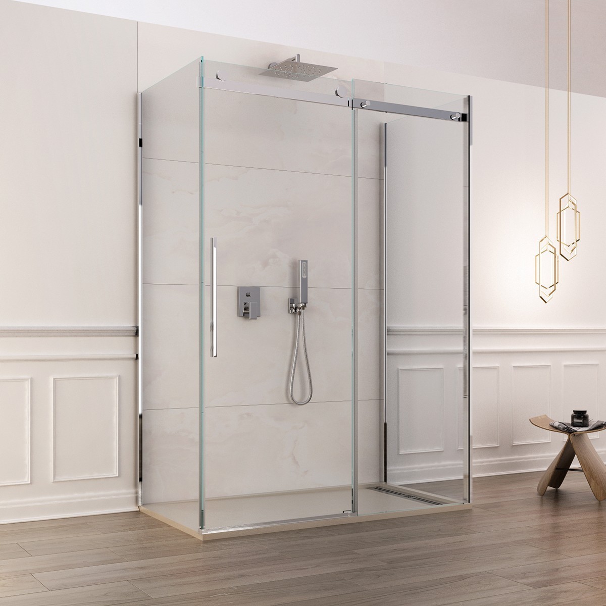 Box doccia porta scorrevole tre lati cristallo trasparente 8mm anticalcare Dolomia