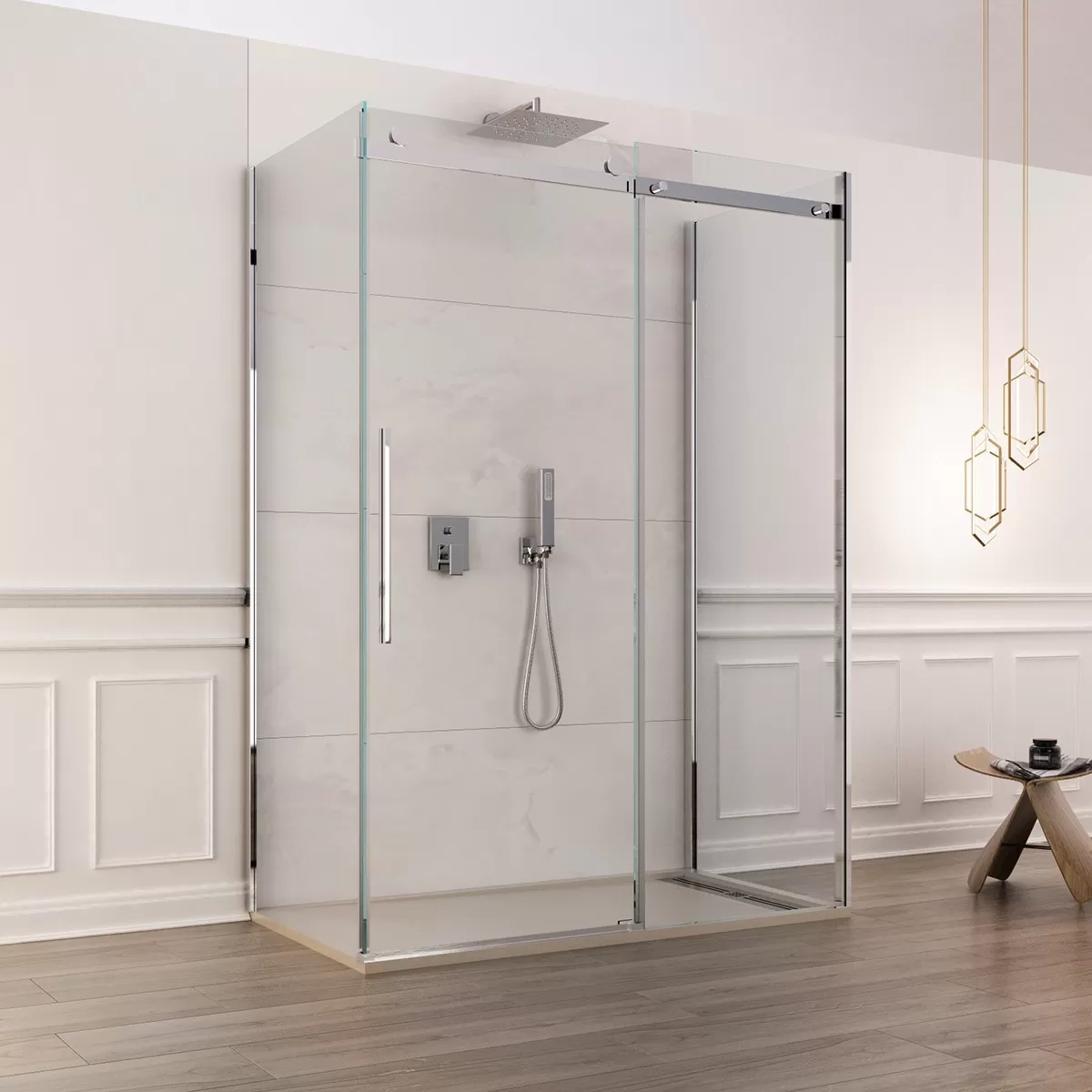 Cabine de douche avec porte coulissante à trois côtés en cristal clair 8mm Dolomia anticalcaire