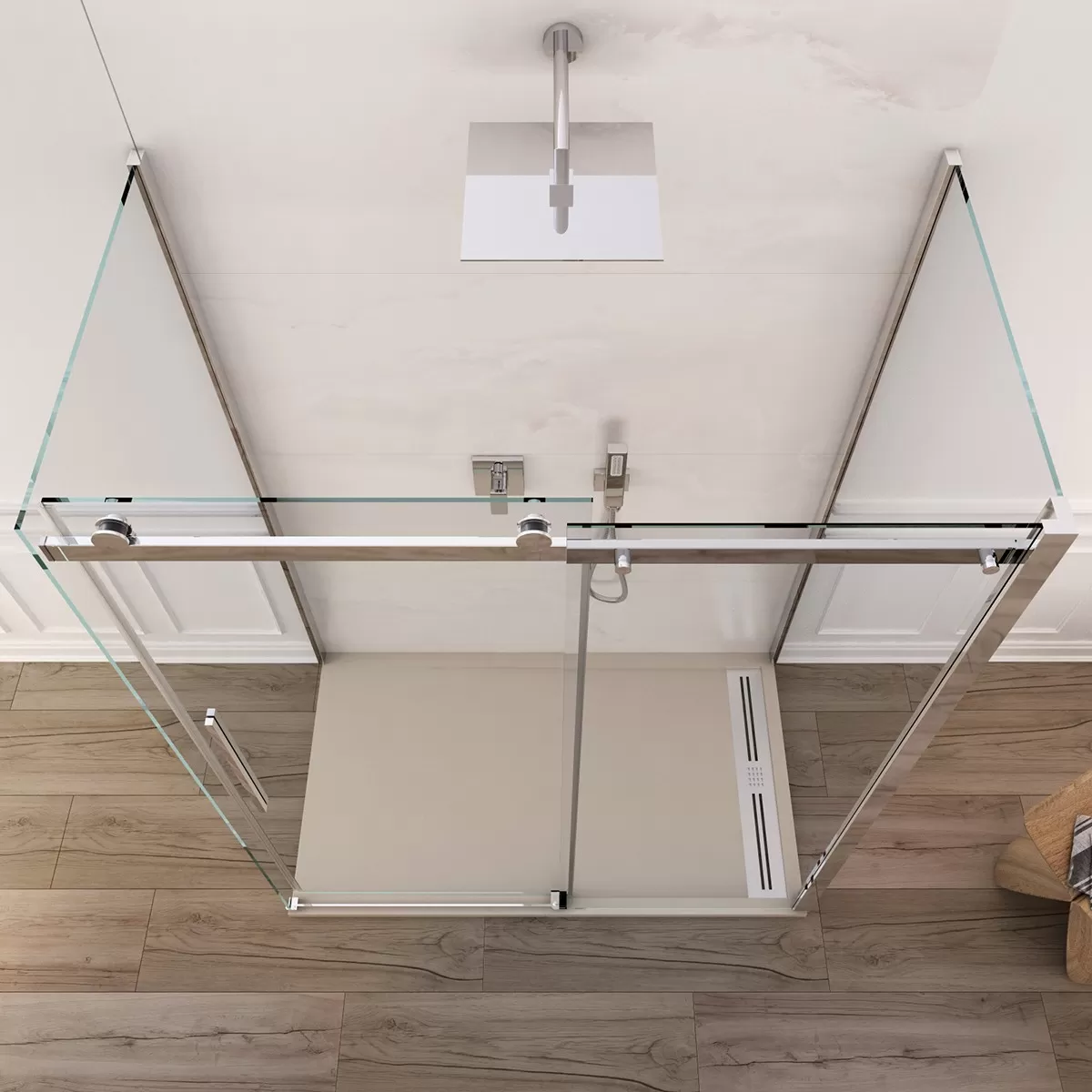 Cabine de douche avec porte coulissante à trois côtés en cristal clair 8mm Dolomia anticalcaire