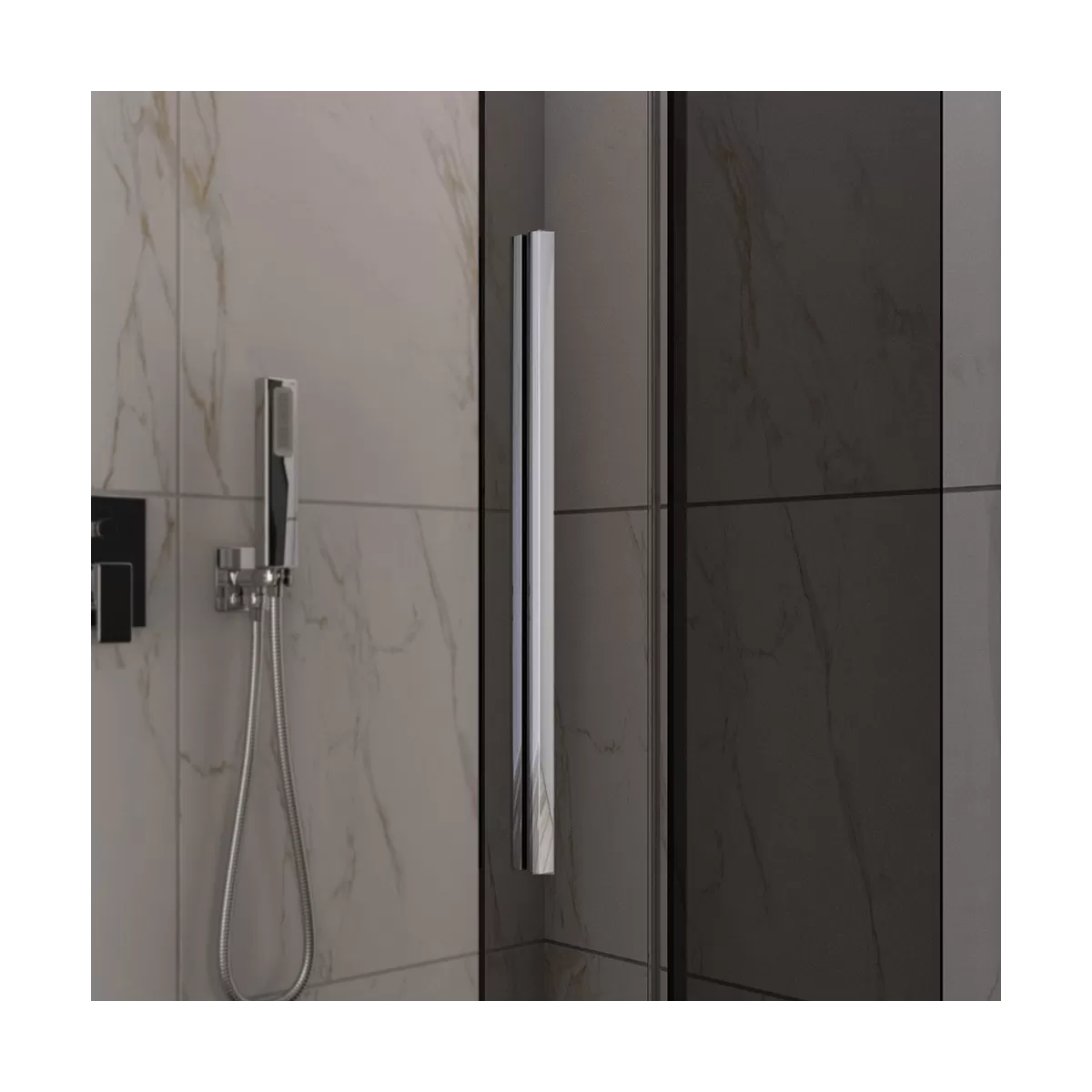 Cabine de douche avec porte coulissante, verre anticalcaire fumé de 8 mm avec fermeture magnétique