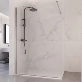 MOON Walk-in Shower Wall 8mm verre anti-calcaire, profils et barre en acier inoxydable