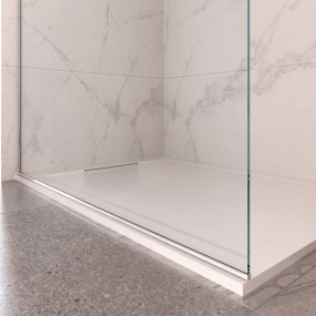 MOON Walk-in Shower Wall 8mm verre anti-calcaire, profils et barre en acier inoxydable