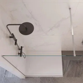 MOON Walk-in Shower Wall 8mm verre anti-calcaire, profils et barre en acier inoxydable