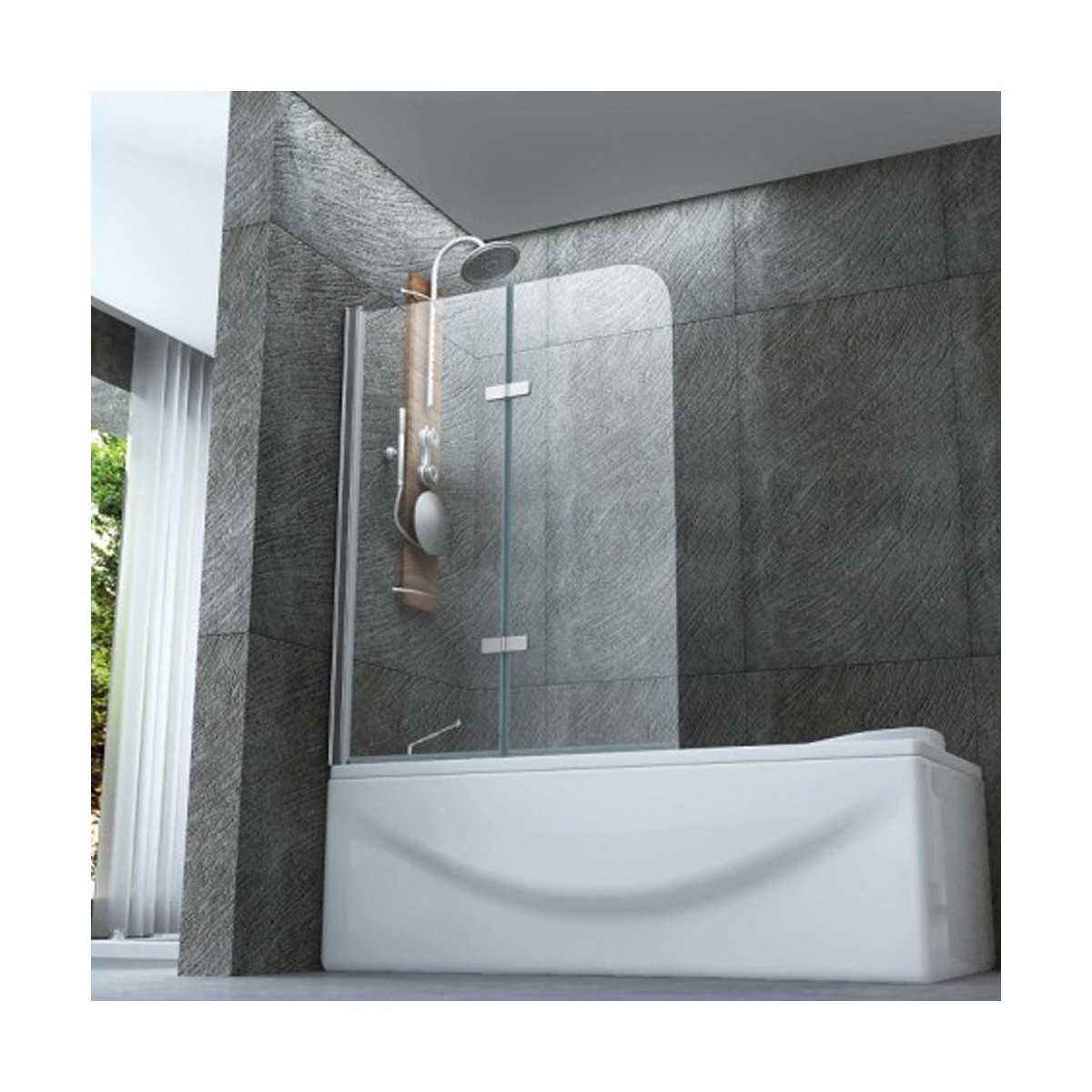 Pare-baignoire avec porte battante interne et externe verre transparent 6mm
