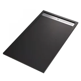 Piatto Doccia Mineralmarmo Nero con Griglia Laterale Inox Moon