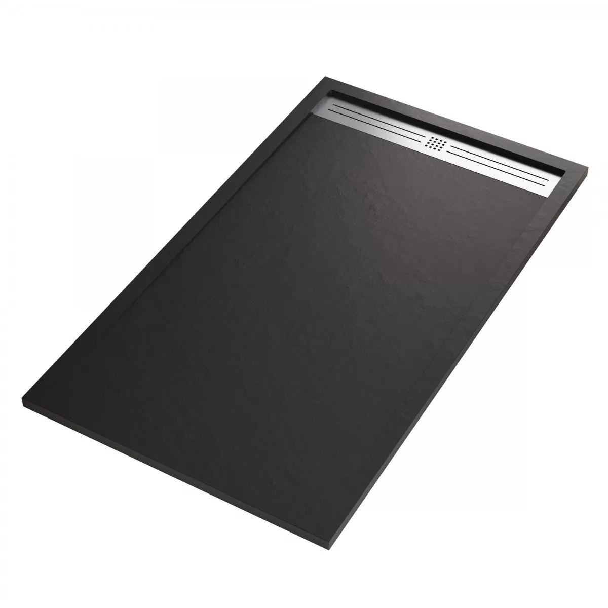 Piatto Doccia Mineralmarmo Nero con Griglia Laterale Inox Moon