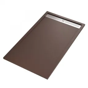 Receveur de douche en marbre minéral marron Grille latérale en acier inoxydable Moon