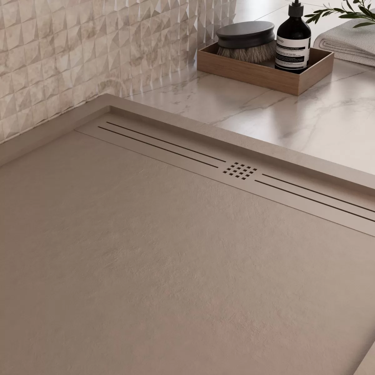 Receveur de douche en marbre minéral Moka Sun Side Grid