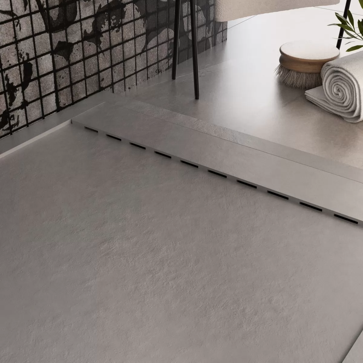 Receveur de Douche Mineralmarmo Grille Latérale Gris Clair Unique