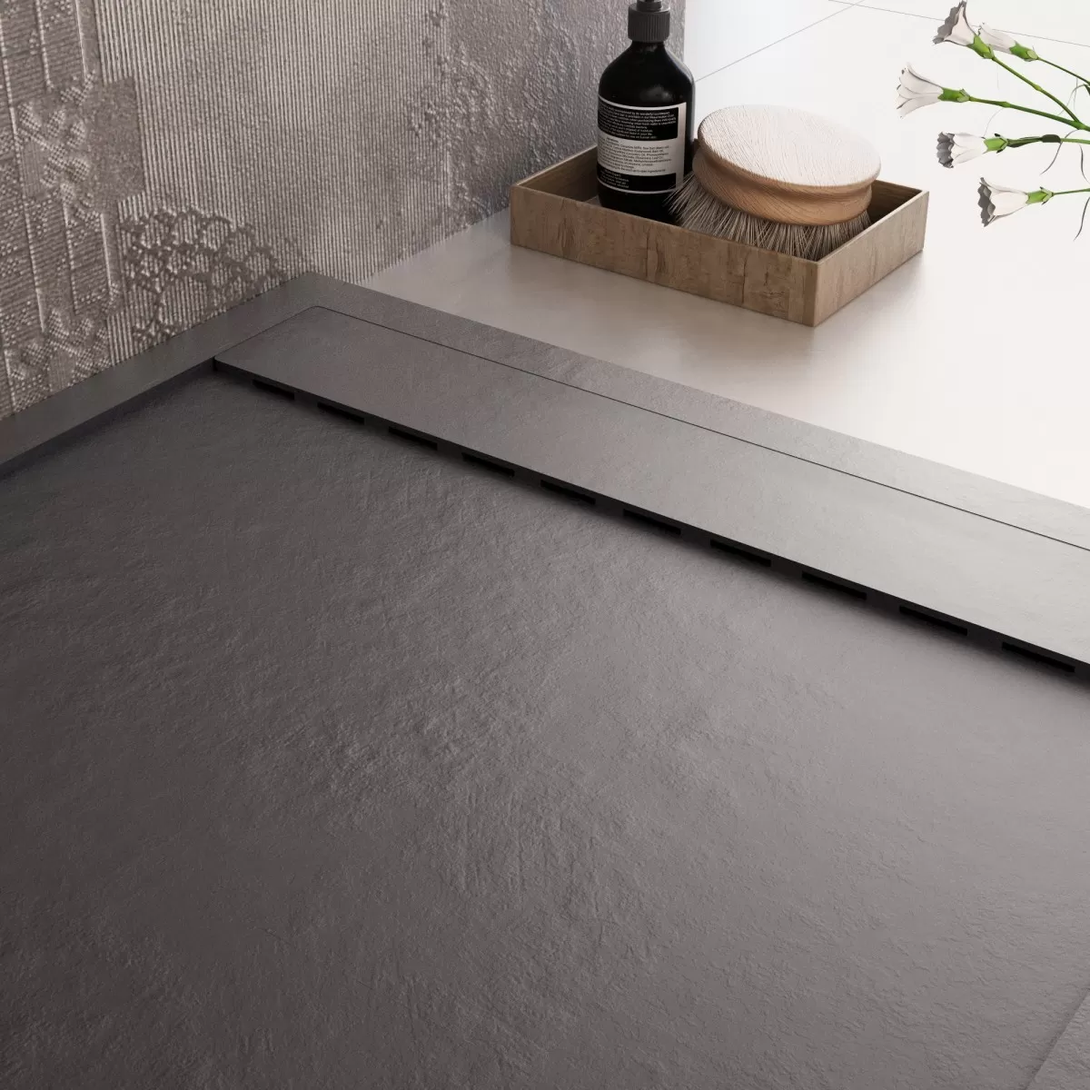 Piatto Doccia Mineralmarmo Griglia Laterale Nero Unique