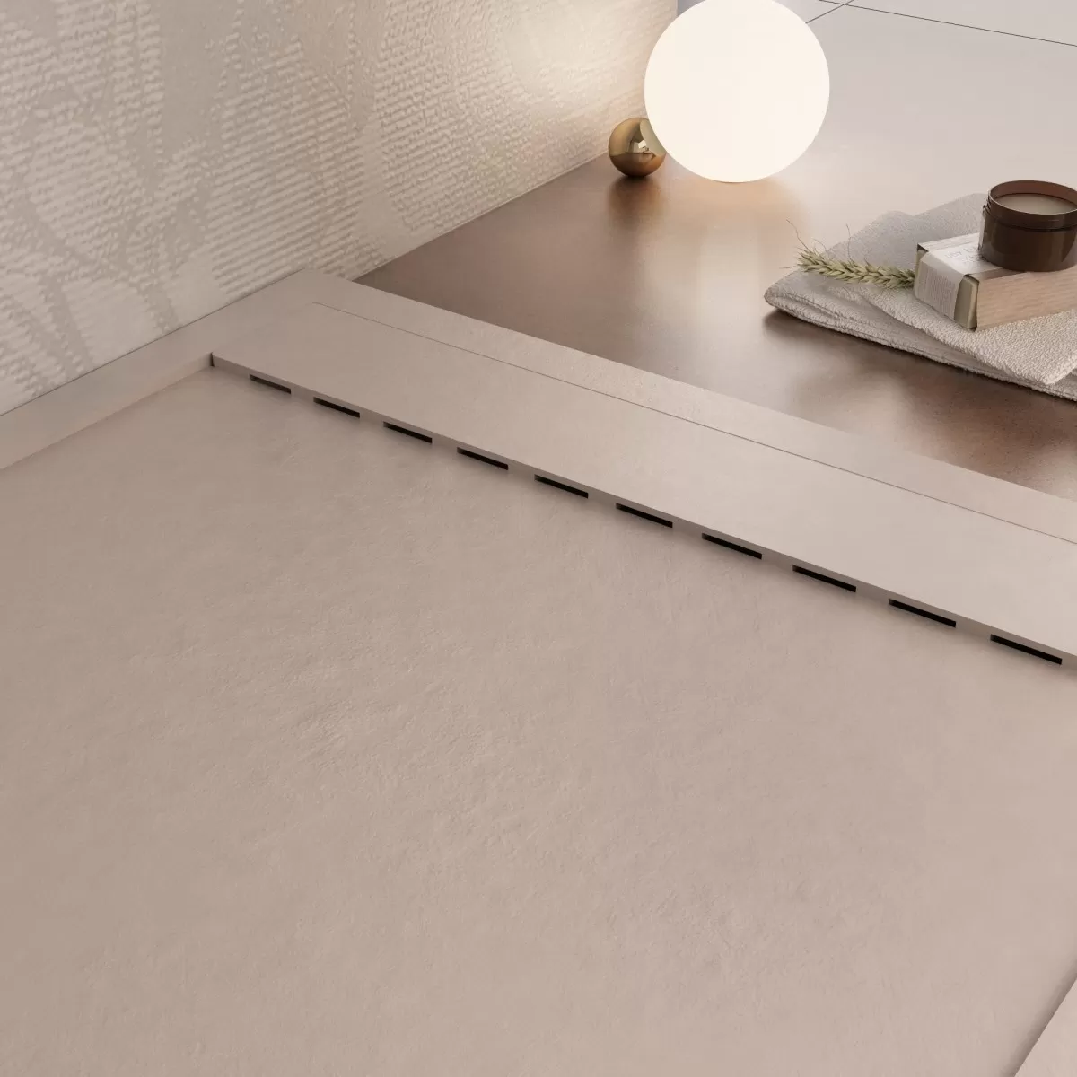 Receveur de douche Mineralmarmo Grille latérale sable unique