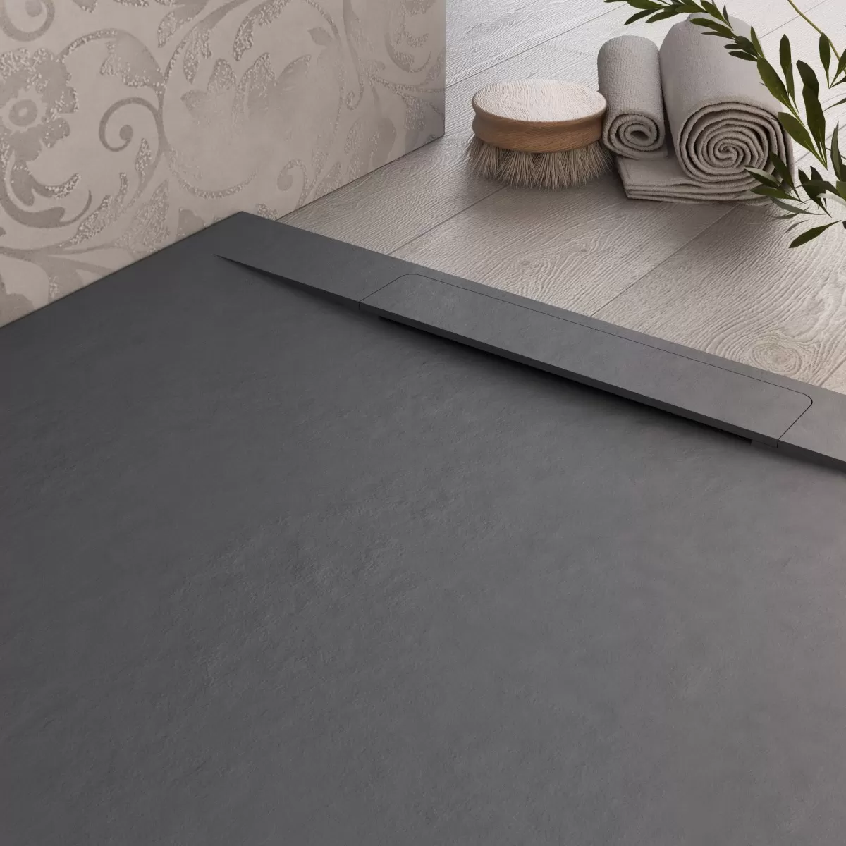 Receveur de douche en marbre minéral avec effet Venise Anthracite Ardesia Stone