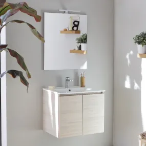 Meuble de salle de bain suspendu en bois clair 60cm