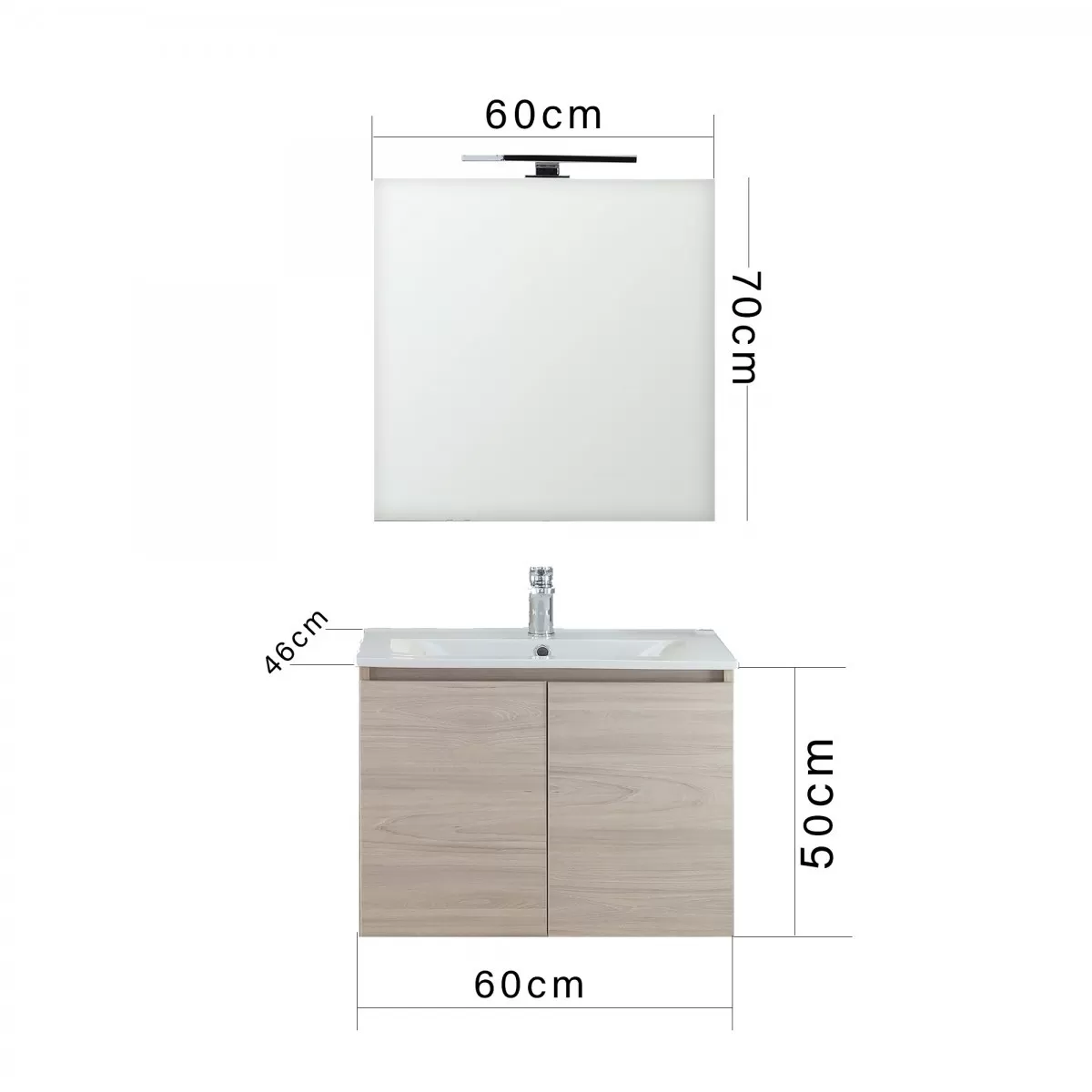 Meuble de salle de bain suspendu en bois clair 60cm