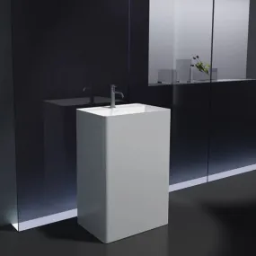 Lavabo carré sur pied en résine de pierre blanche