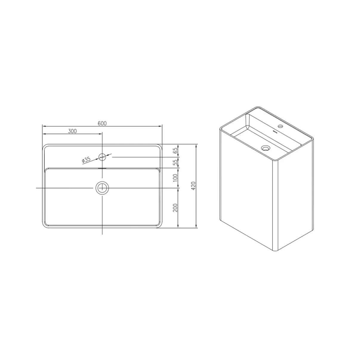 Lavabo Freestanding Quadrato in Resina Bianca Stone 