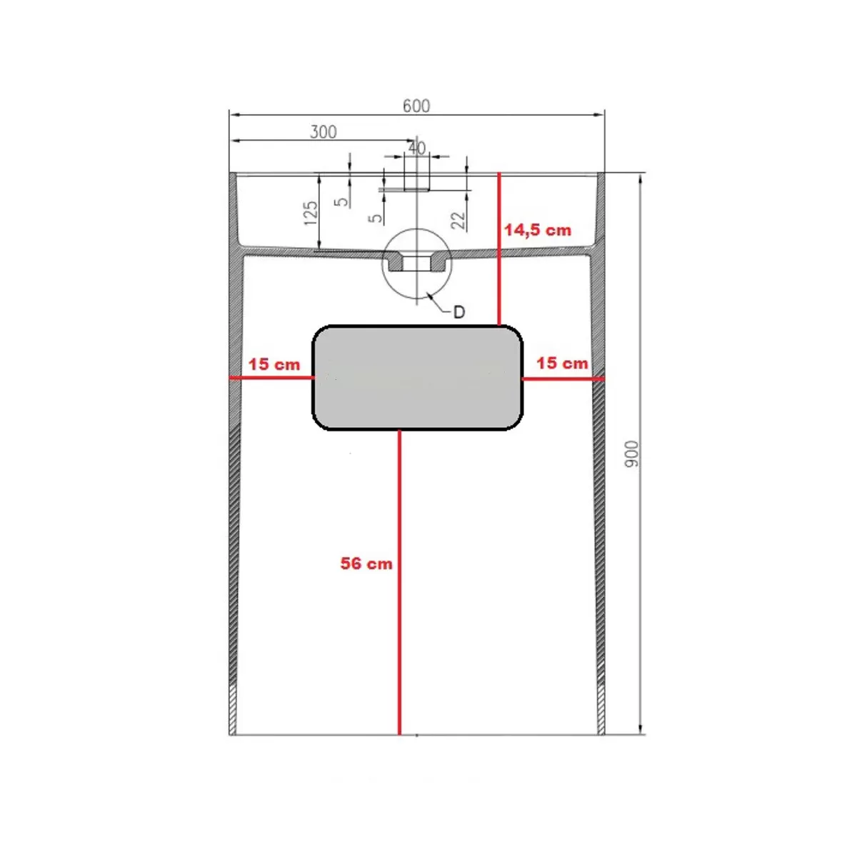 Lavabo carré sur pied en résine de pierre blanche