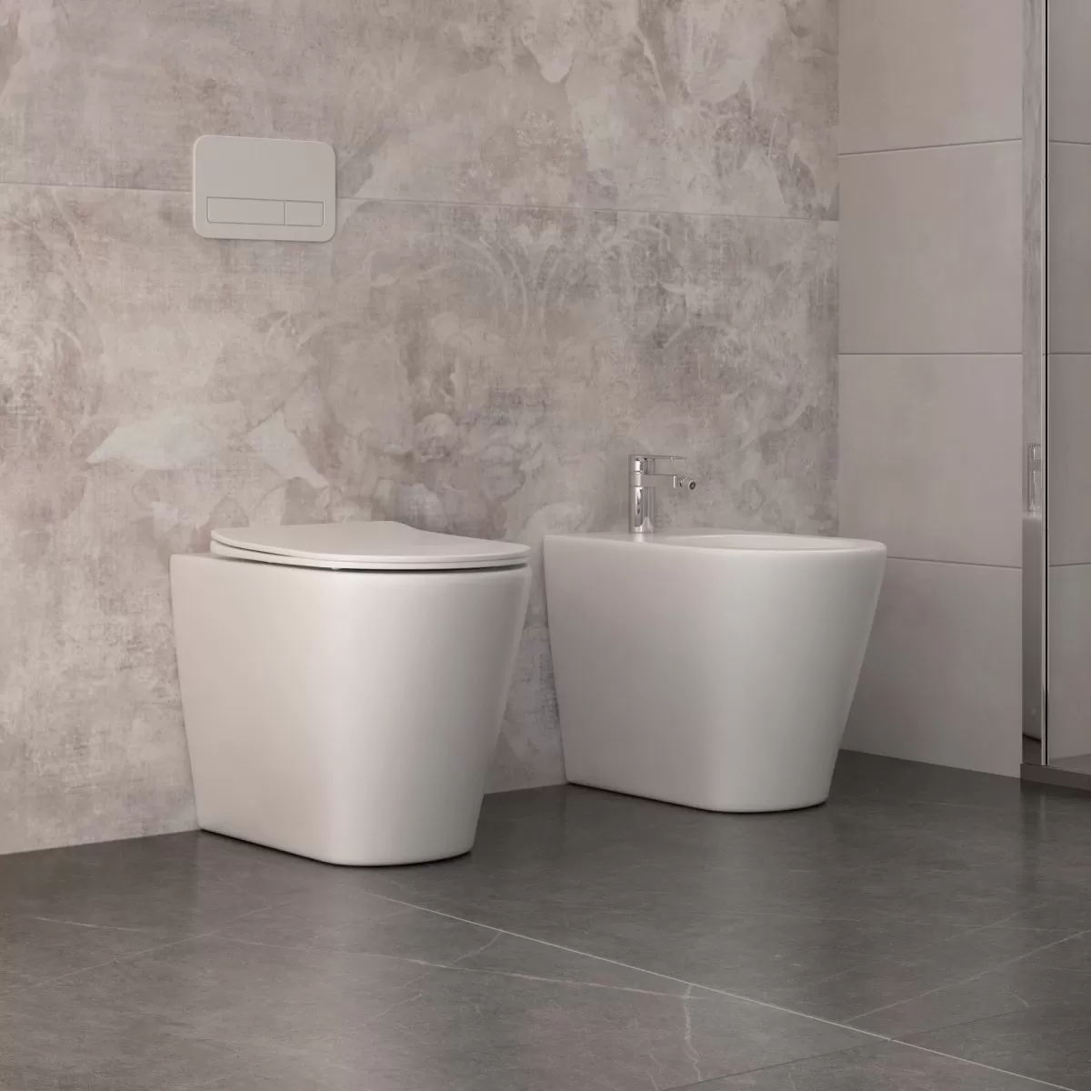 OCEAN WC et bidet adossés au mur en céramique blanche