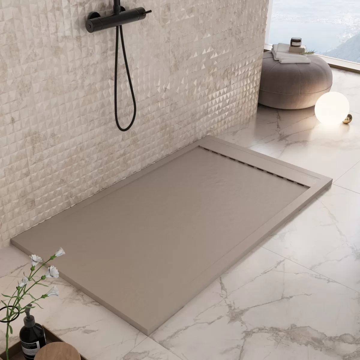 Moka Einzigartige Duschwanne aus Mineralmarmor mit seitlichem Gitter