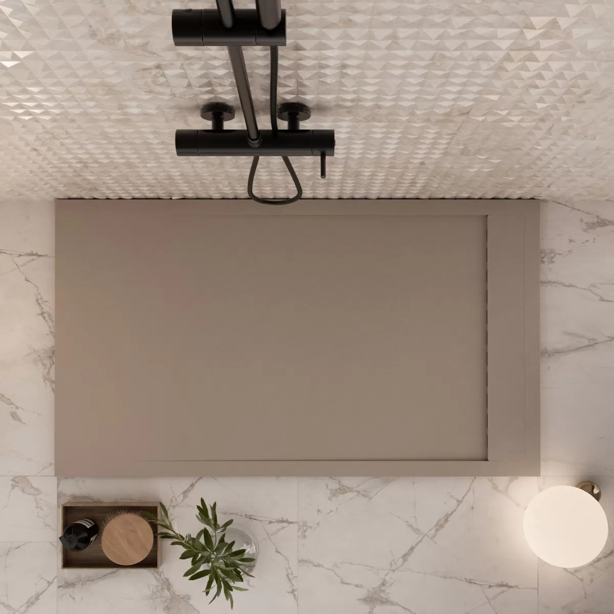 Moka Einzigartige Duschwanne aus Mineralmarmor mit seitlichem Gitter