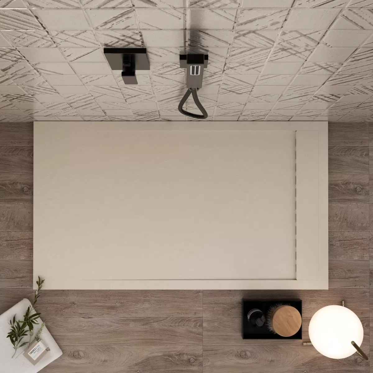 Mineralmarmo Receveur de Douche Grille Latérale Crème Unique
