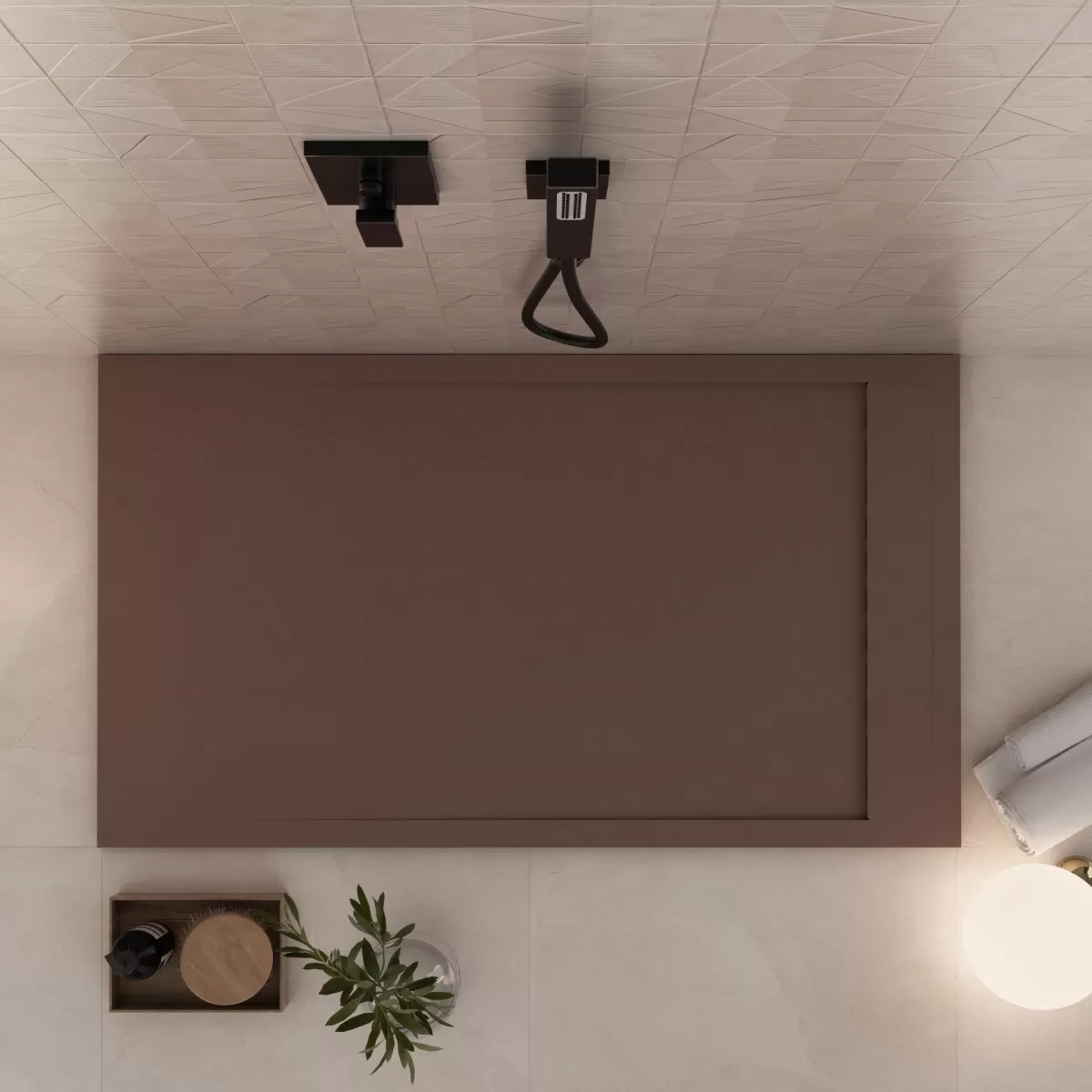 Receveur de douche unique en marbre minéral à grille latérale marron