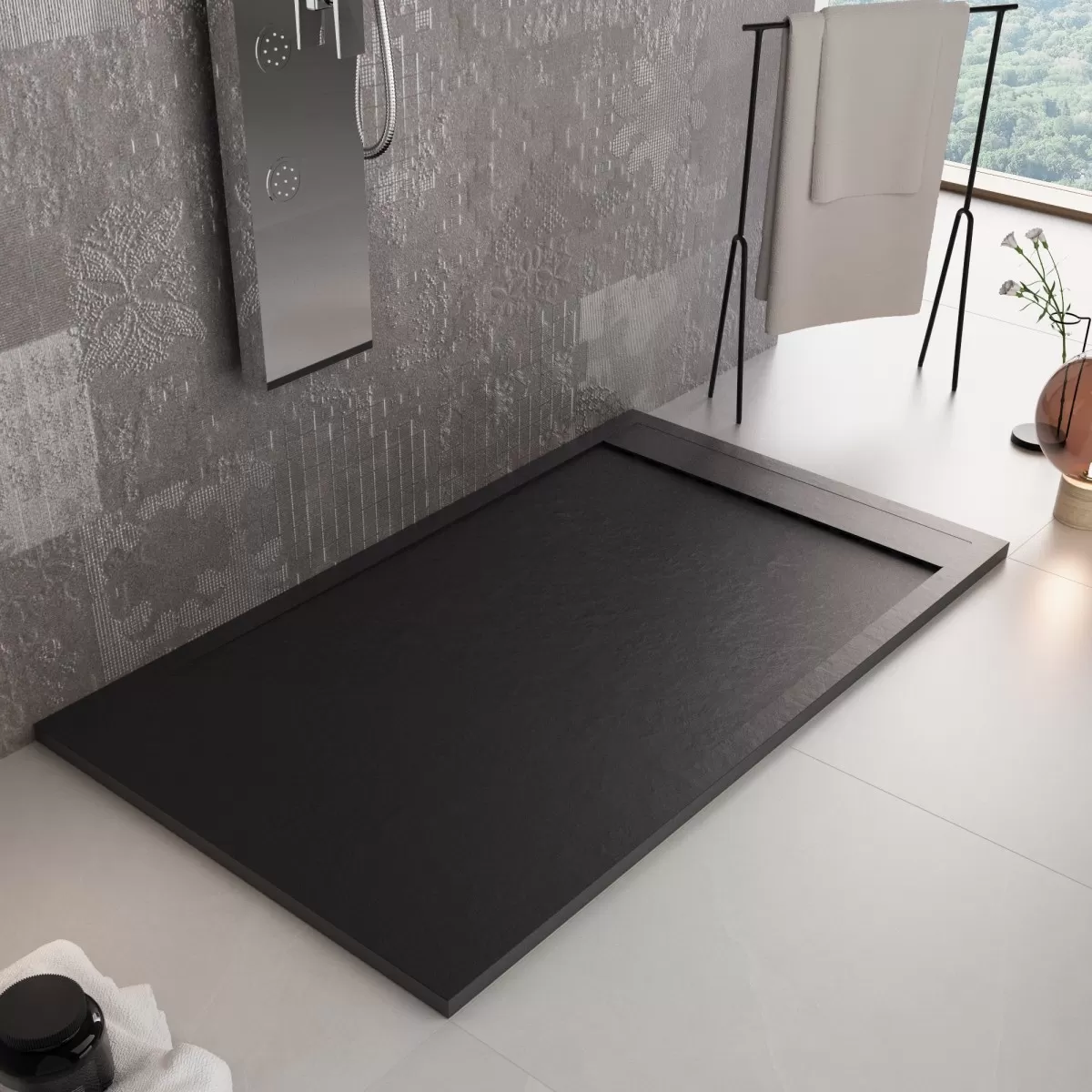 Piatto Doccia Mineralmarmo Griglia Laterale Nero Unique