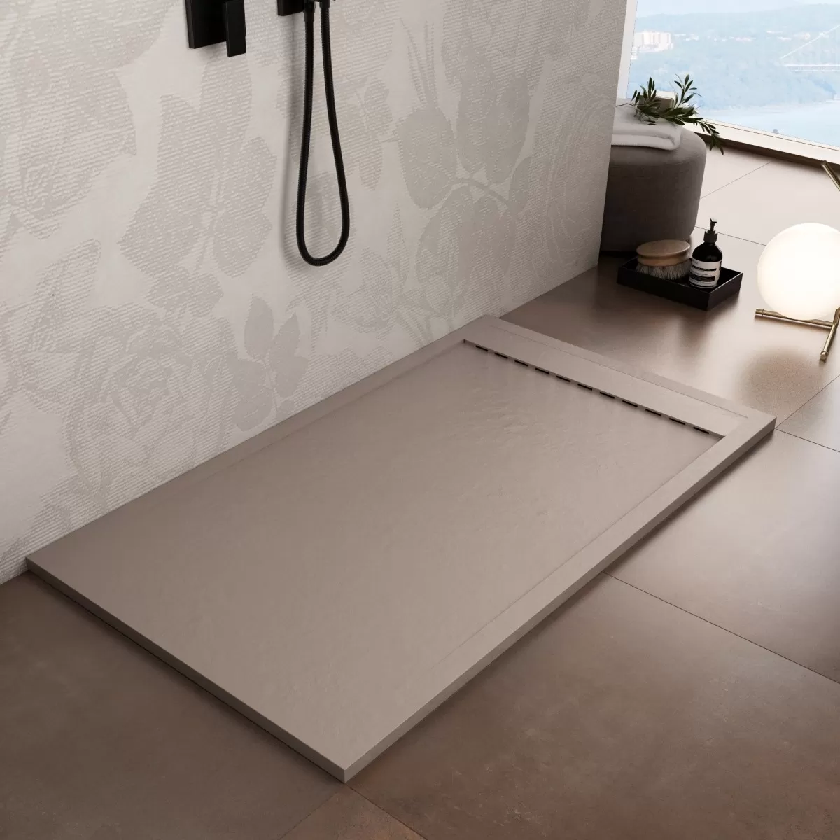 Receveur de douche Mineralmarmo Grille latérale sable unique