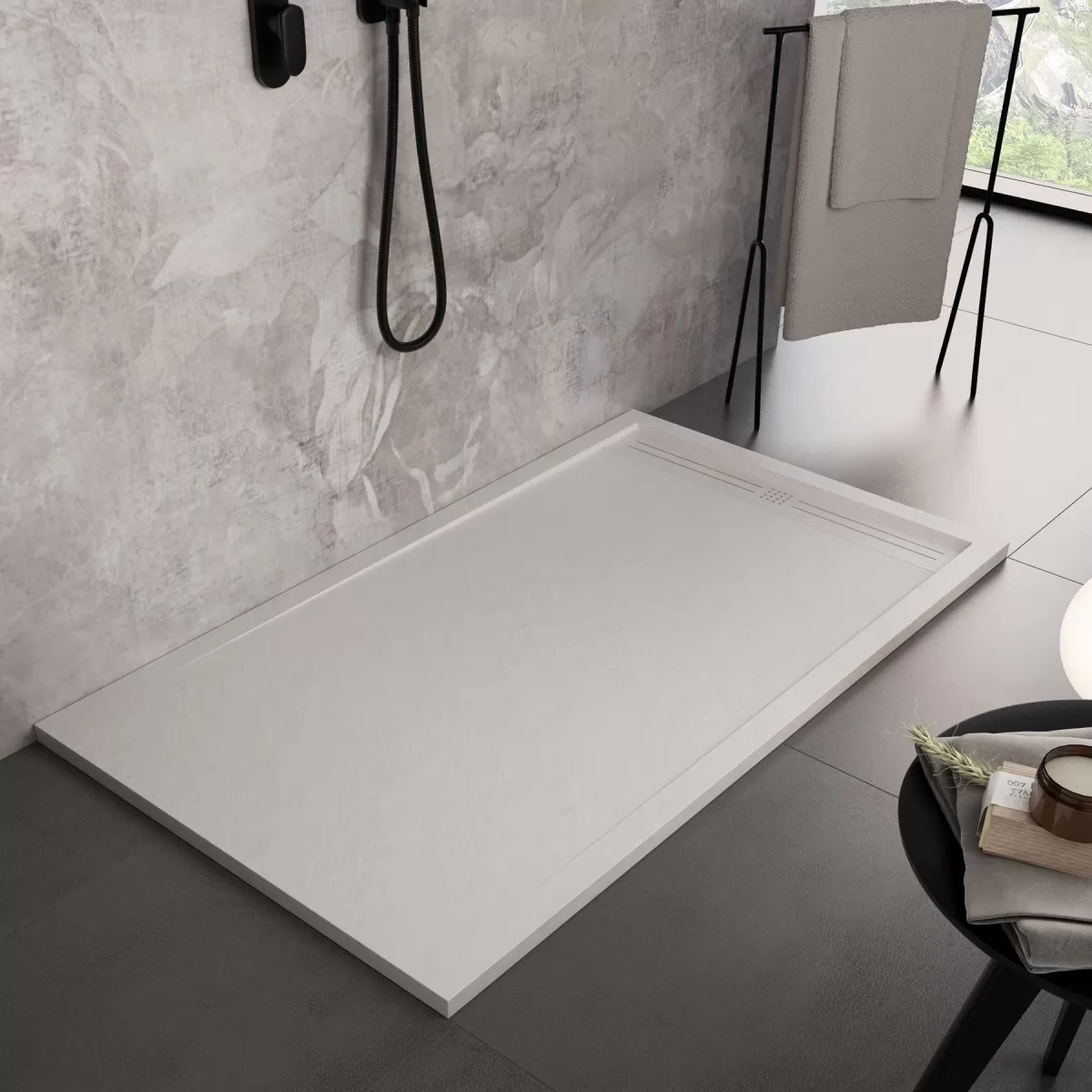 Receveur de douche en marbre minéral White Sun Side Grid
