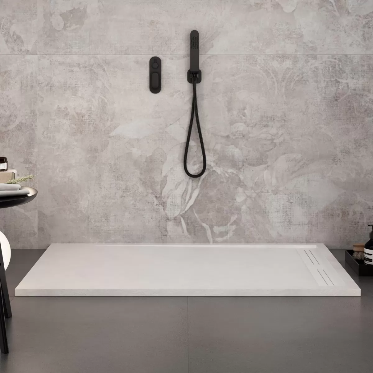Receveur de douche en marbre minéral White Sun Side Grid
