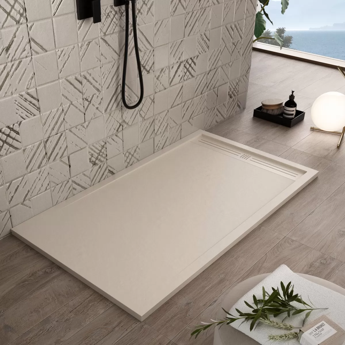 Receveur de douche Mineralmarmo Crème solaire Grille latérale