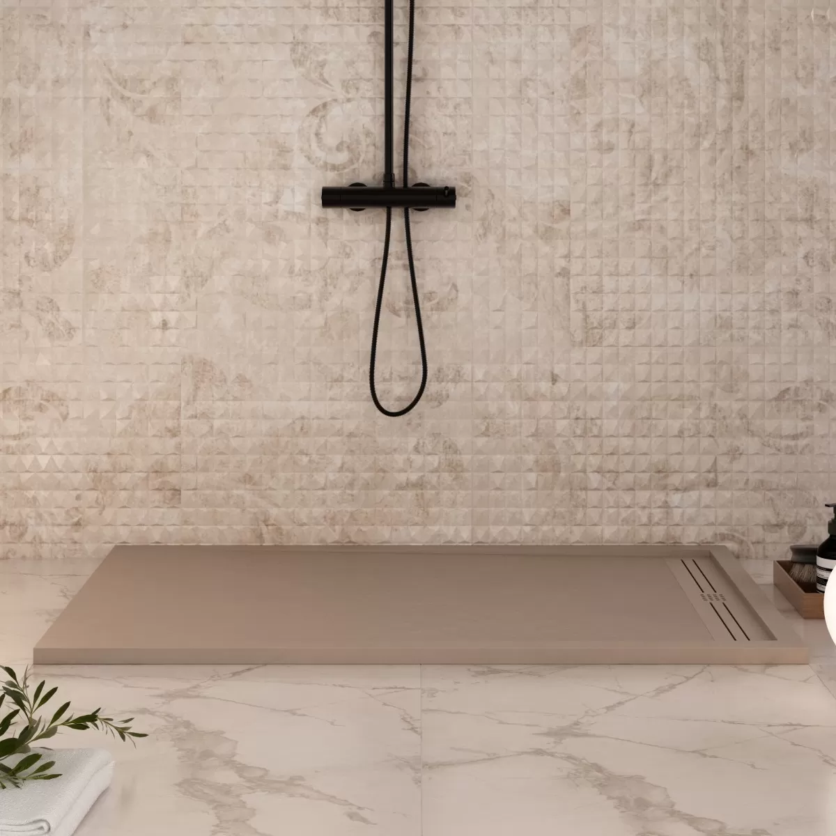 Receveur de douche en marbre minéral Moka Sun Side Grid
