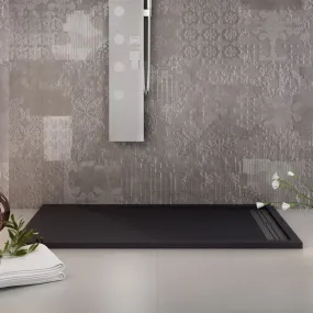 Receveur de douche en marbre minéral Black Sun Side Grid