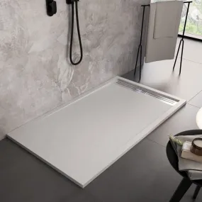 Receveur de douche en marbre minéral blanc Grille latérale en acier inoxydable Moon