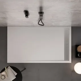Receveur de douche en marbre minéral blanc Grille latérale en acier inoxydable Moon