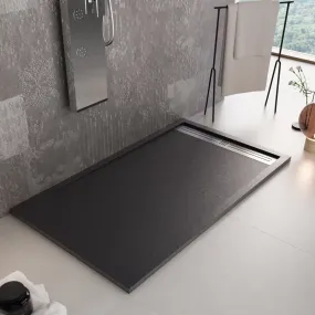 Piatto Doccia Mineralmarmo Nero con Griglia Laterale Inox Moon
