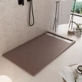 Receveur de douche en marbre minéral marron Grille latérale en acier inoxydable Moon