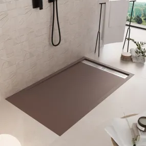 Receveur de douche en marbre minéral marron Grille latérale en acier inoxydable Moon
