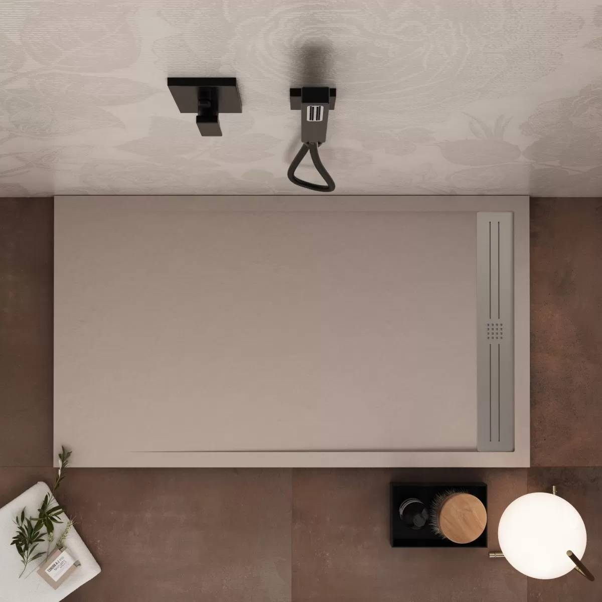 Grille Latérale en Acier Inoxydable pour Receveur de Douche en Marbre Minéral Sable