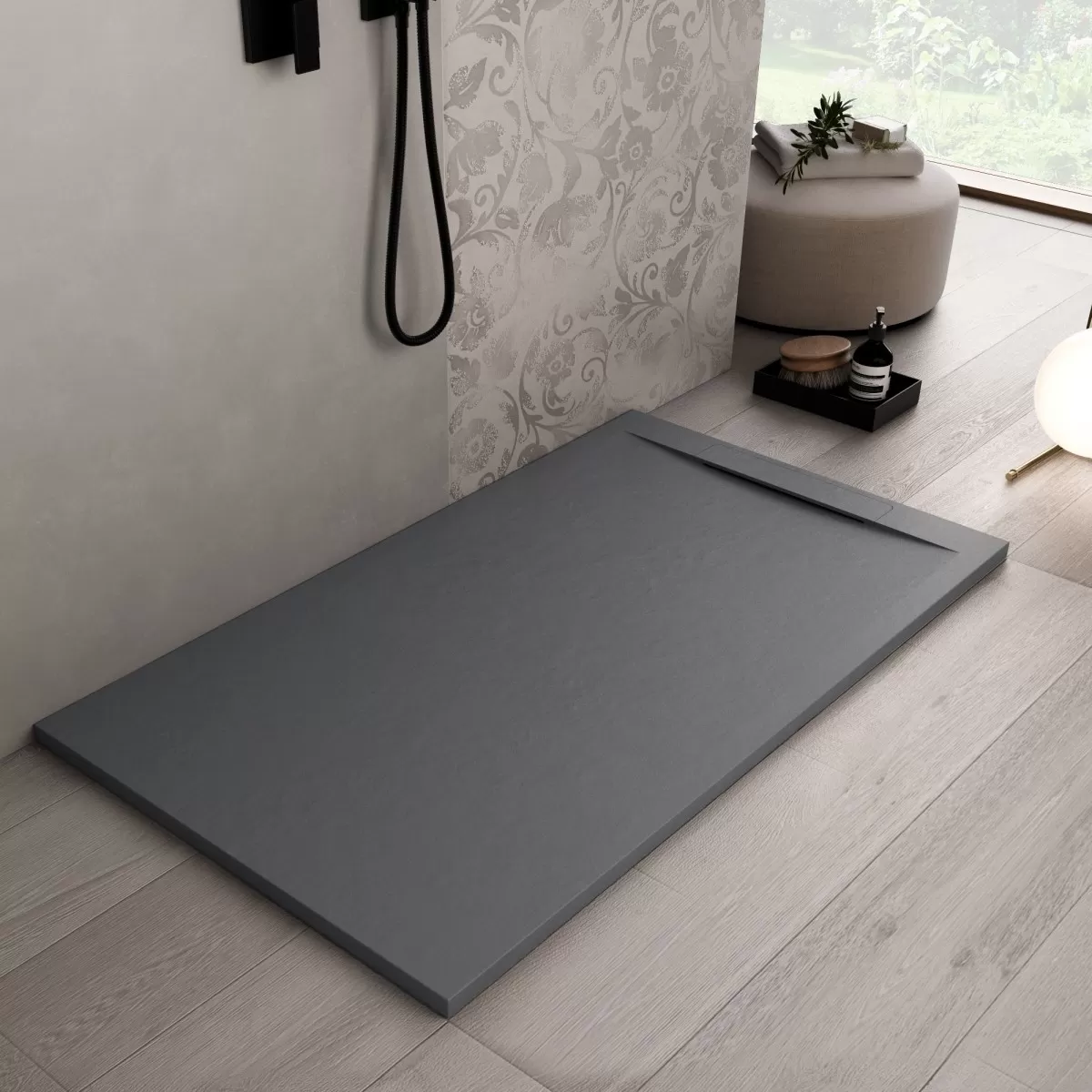 Receveur de douche en marbre minéral avec effet Venise Anthracite Ardesia Stone