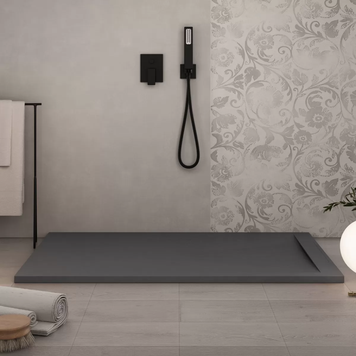 Receveur de douche en marbre minéral avec effet Venise Anthracite Ardesia Stone