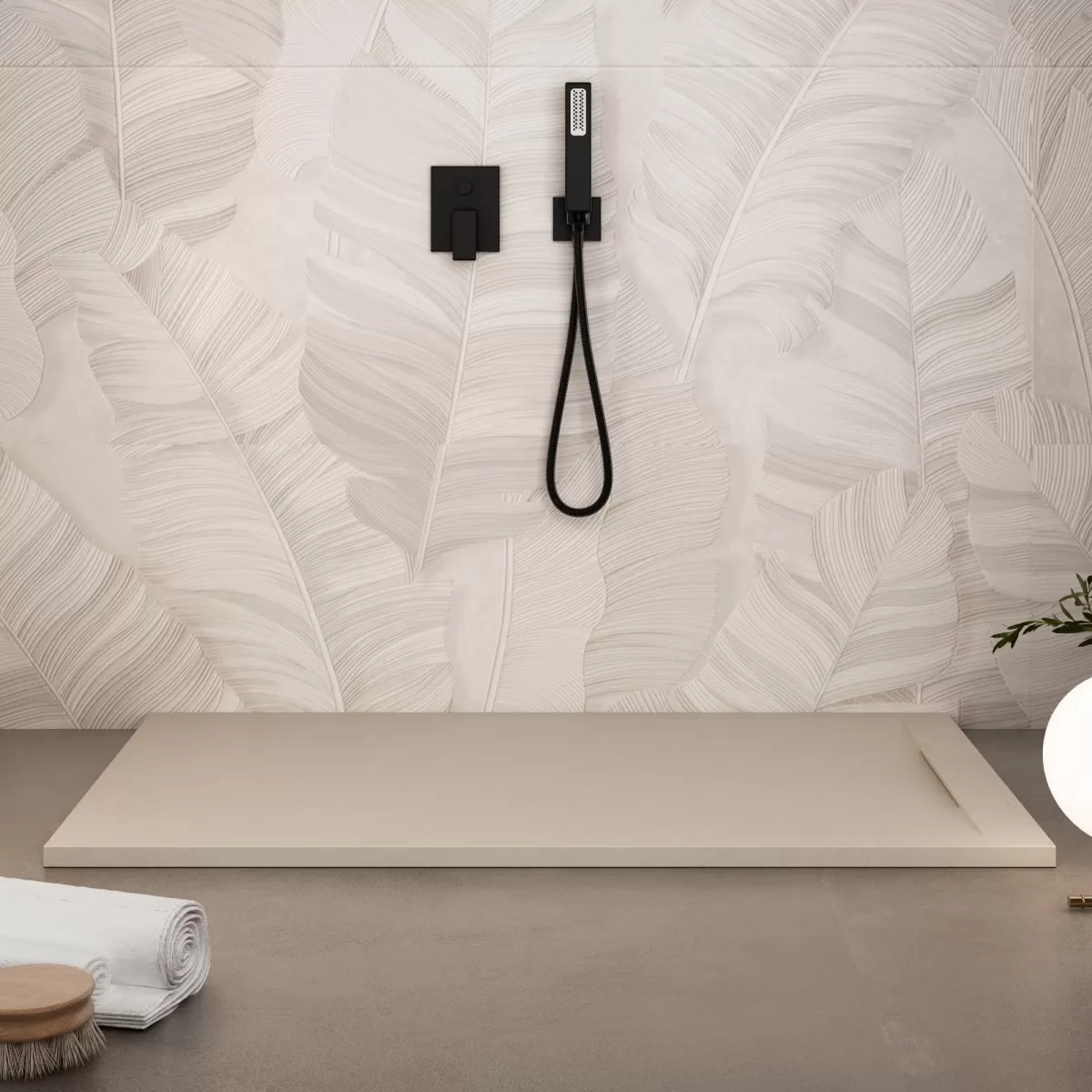 Duschwanne aus Mineralmarmor VENEDIG mit Steineffekt Farbe Creme