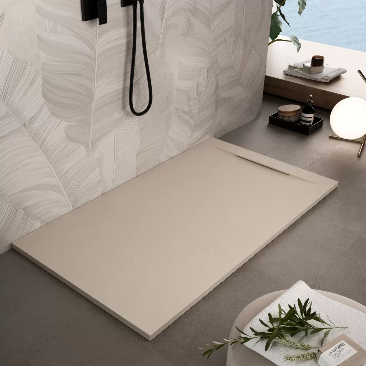 Duschwanne aus Mineralmarmor VENEDIG mit Steineffekt Farbe Creme