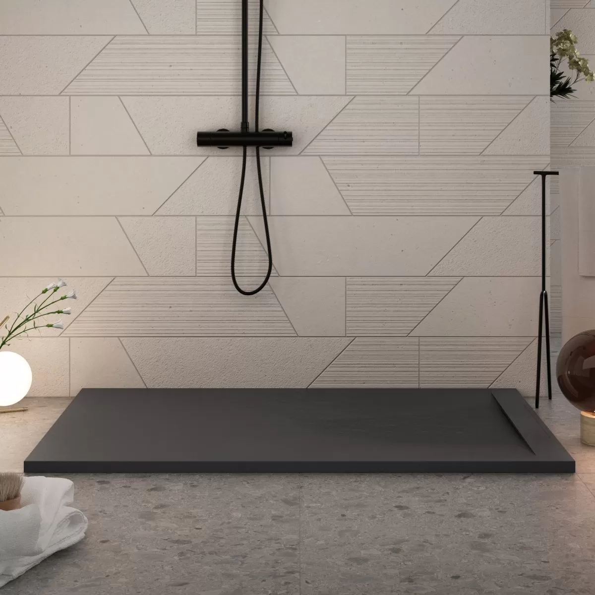 Piatto Doccia Mineralmarmo effetto pietra colore Nero Venice