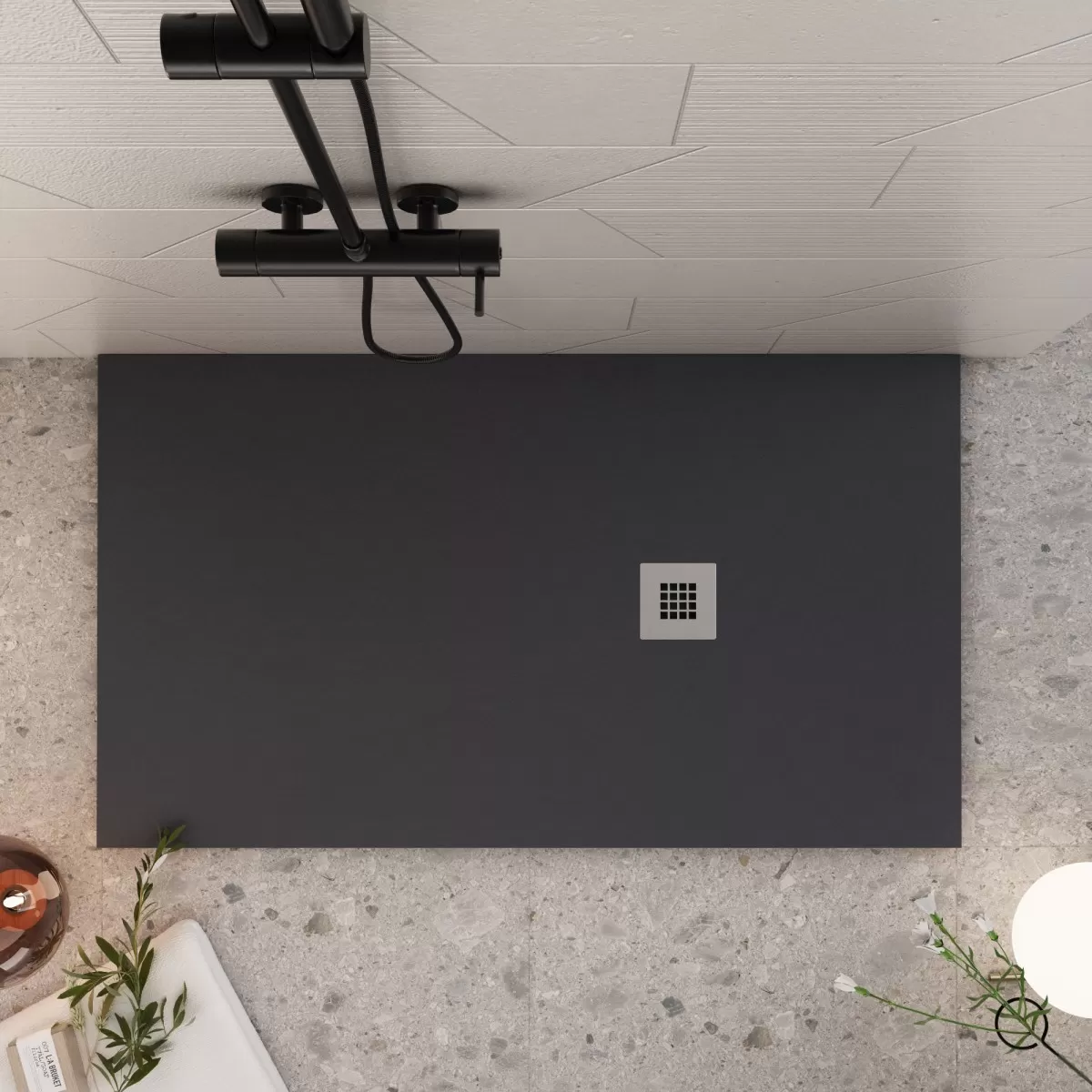 Piatto Doccia Mineralmarmo finitura Ardesia effetto Pietra Nero